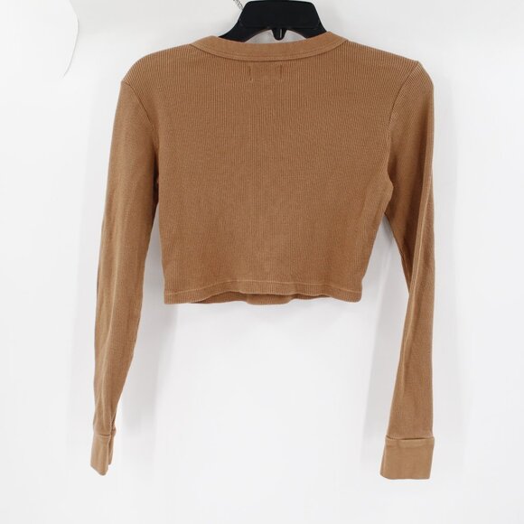 MATE the Label Cropped Thermal Top Womens XS Waffle Knit Long Sleeve Crew crop - Picture 6 of 9